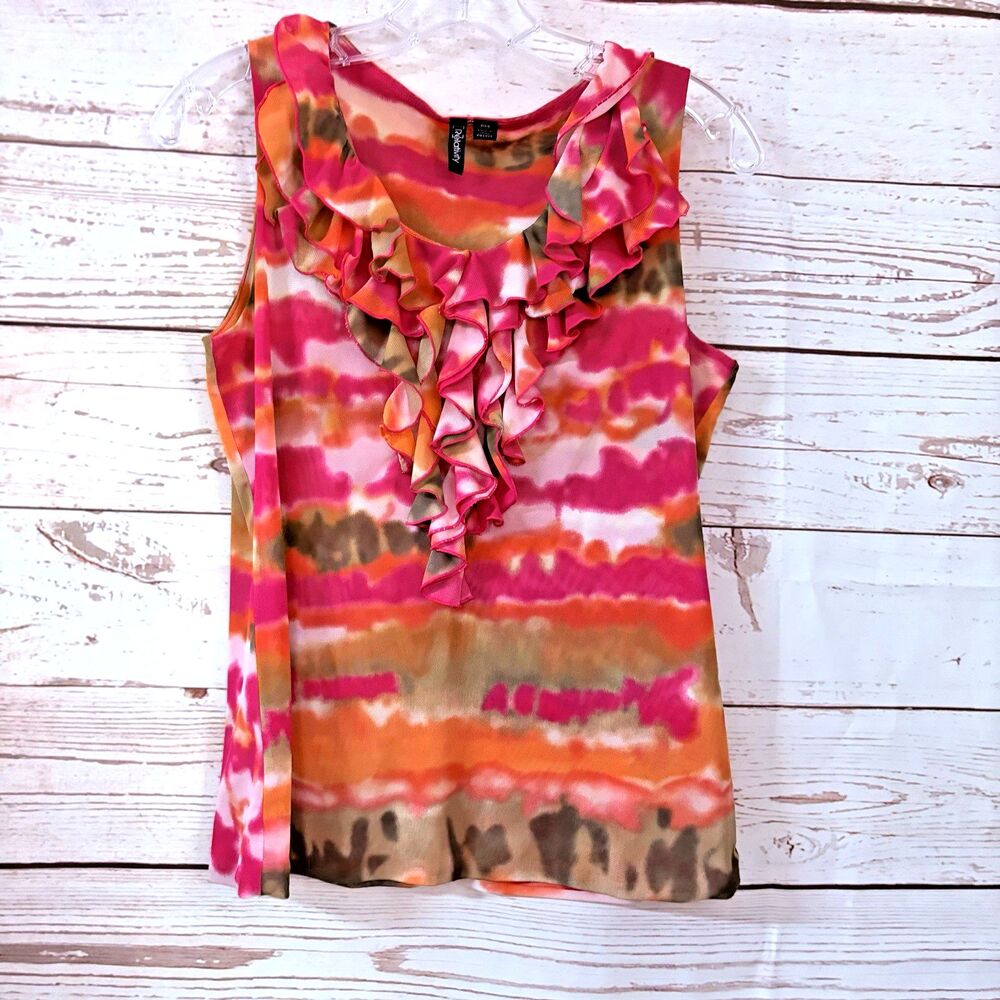 Ombre Womens Size Petite M Pullover Top ~ Lined ~ Center Neck Ruffles Relativity